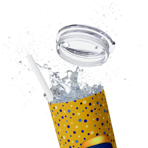 Big Hat & Pearls | Skinny Tumbler with Straw, 20oz | Yellow and Blue