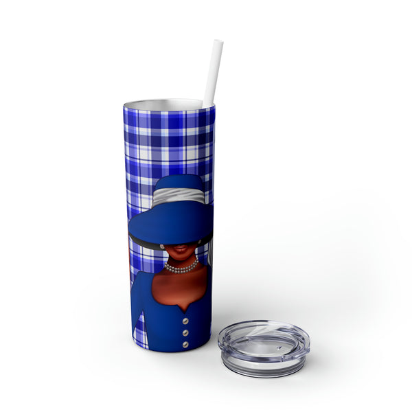 Big Hat & Pearls | Skinny Tumbler with Straw, 20oz | Blue and White