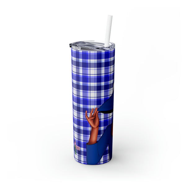 Big Hat & Pearls | Skinny Tumbler with Straw, 20oz | Blue and White