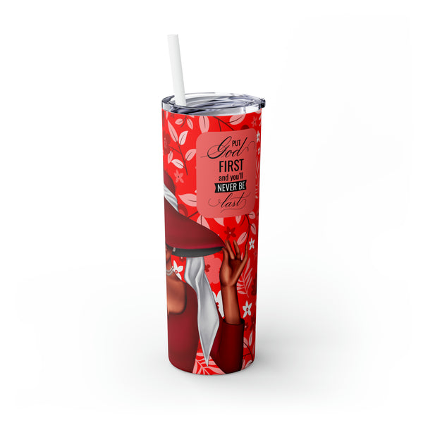 Big Hat & Pearls | Skinny Tumbler with Straw, 20oz | Red and White