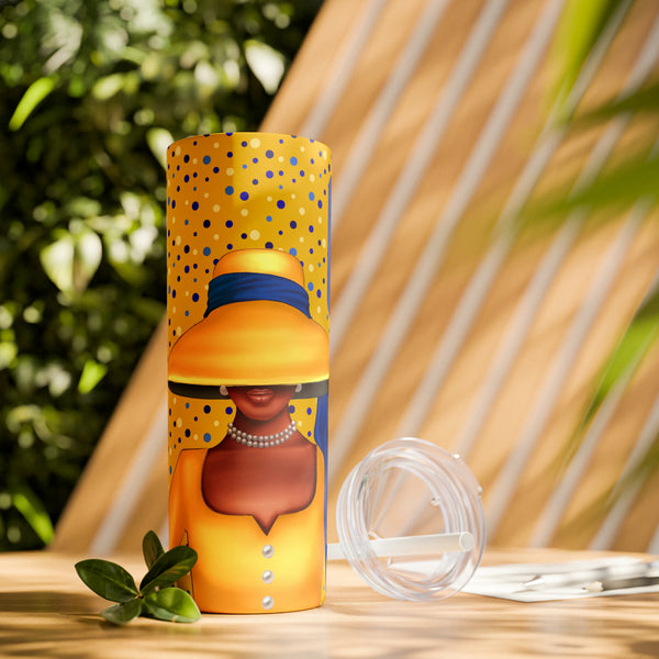 Big Hat & Pearls | Skinny Tumbler with Straw, 20oz | Yellow and Blue