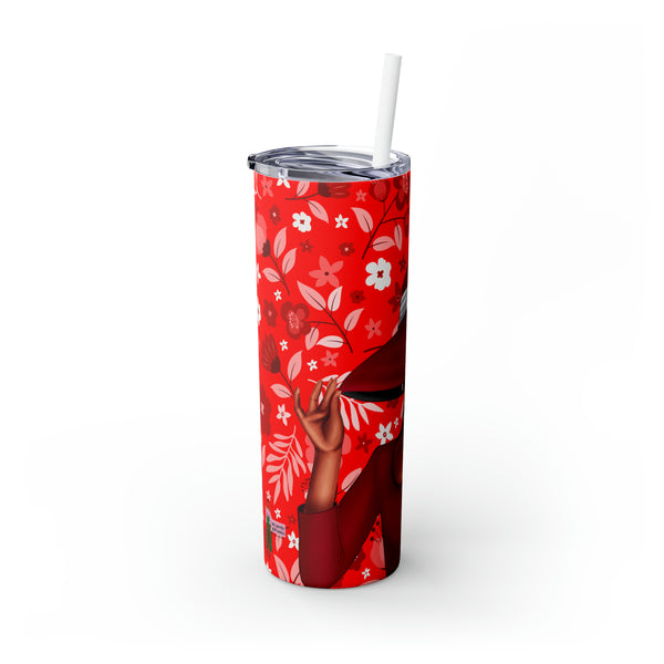 Big Hat & Pearls | Skinny Tumbler with Straw, 20oz | Red and White