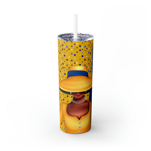 Big Hat & Pearls | Skinny Tumbler with Straw, 20oz | Yellow and Blue