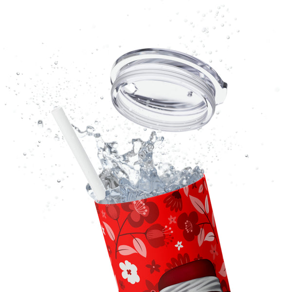 Big Hat & Pearls | Skinny Tumbler with Straw, 20oz | Red and White