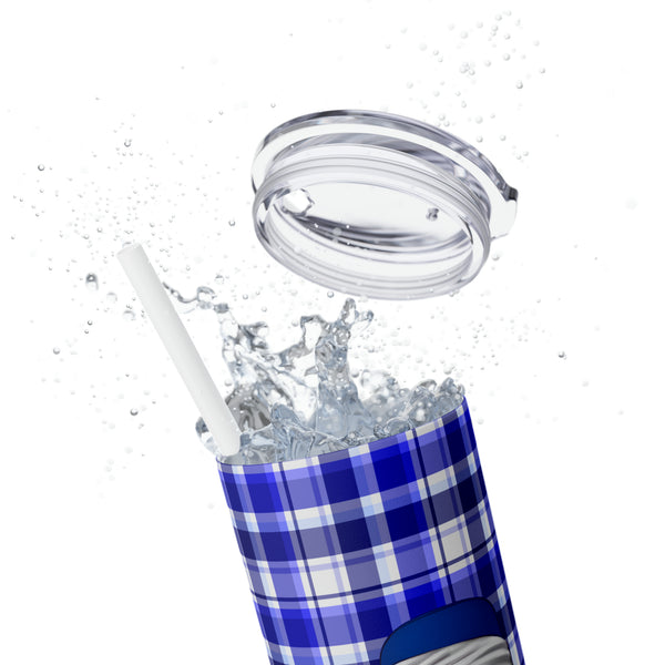 Big Hat & Pearls | Skinny Tumbler with Straw, 20oz | Blue and White