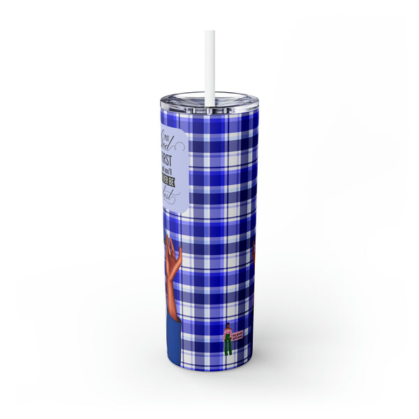 Big Hat & Pearls | Skinny Tumbler with Straw, 20oz | Blue and White