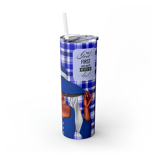 Big Hat & Pearls | Skinny Tumbler with Straw, 20oz | Blue and White
