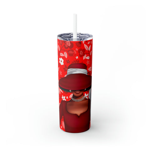 Big Hat & Pearls | Skinny Tumbler with Straw, 20oz | Red and White