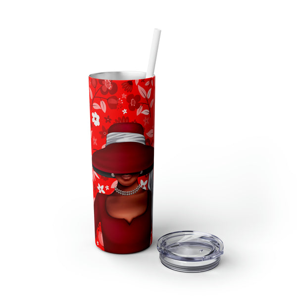 Big Hat & Pearls | Skinny Tumbler with Straw, 20oz | Red and White