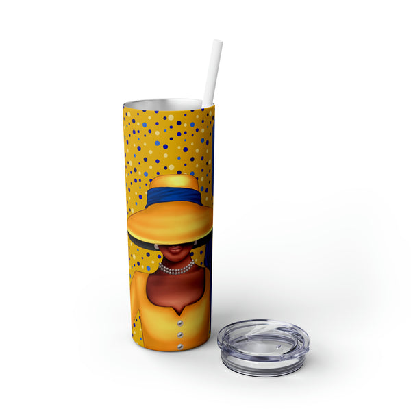 Big Hat & Pearls | Skinny Tumbler with Straw, 20oz | Yellow and Blue