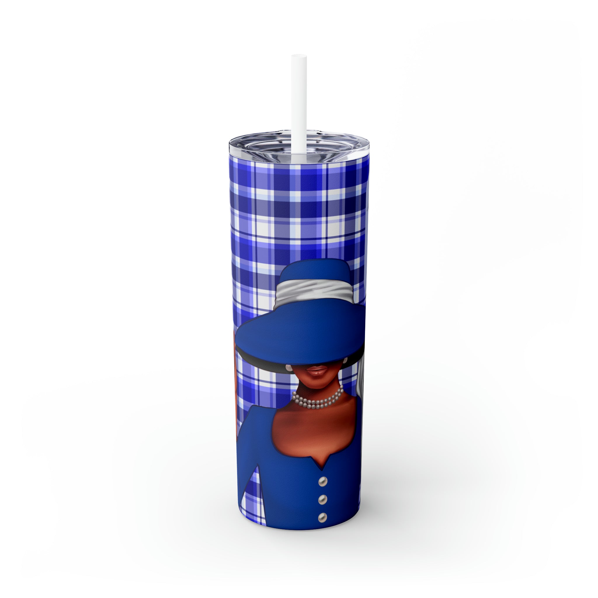 Big Hat & Pearls | Skinny Tumbler with Straw, 20oz | Blue and White