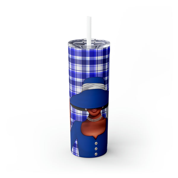 Big Hat & Pearls | Skinny Tumbler with Straw, 20oz | Blue and White