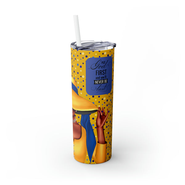 Big Hat & Pearls | Skinny Tumbler with Straw, 20oz | Yellow and Blue