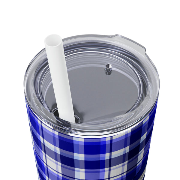 Big Hat & Pearls | Skinny Tumbler with Straw, 20oz | Blue and White