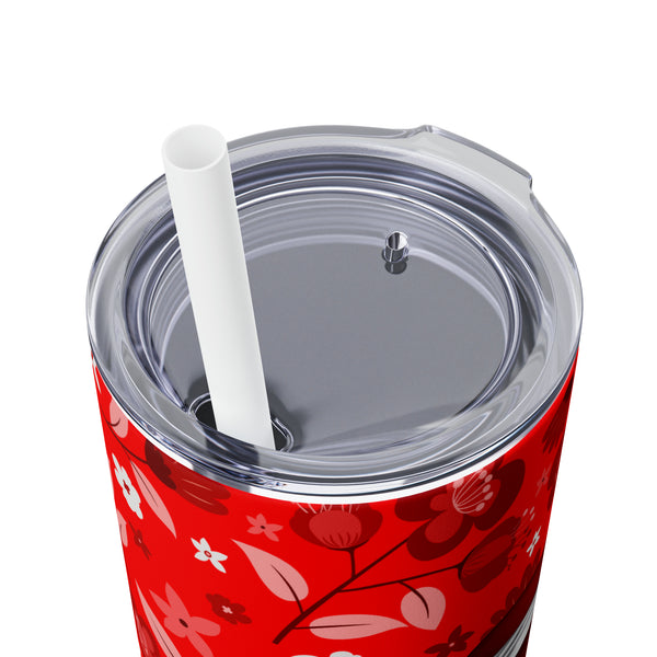 Big Hat & Pearls | Skinny Tumbler with Straw, 20oz | Red and White