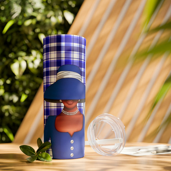 Big Hat & Pearls | Skinny Tumbler with Straw, 20oz | Blue and White