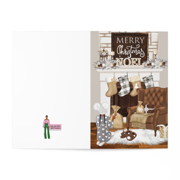Christmas Greeting Cards: Pom Poms & Fuzzy Slippers - Gray
