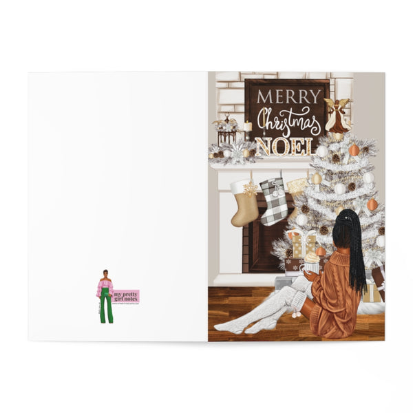 Christmas Greeting Cards: Coco by the Fireplace - Brown