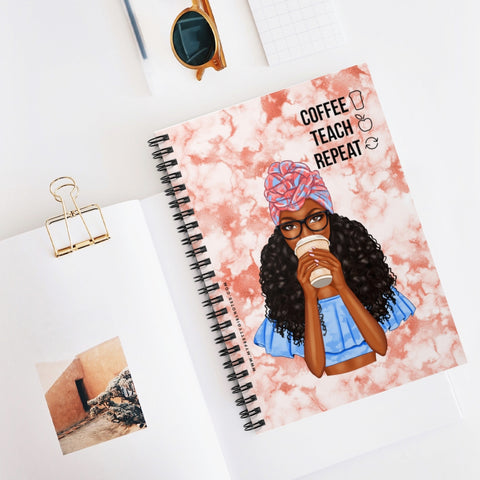 Coffee, Teach & Repeat Notebook - Peach