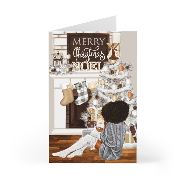 Christmas Greeting Cards: Coco by the Fireplace - Gray