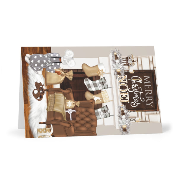 Christmas Greeting Cards: Pom Poms & Fuzzy Slippers - Gray