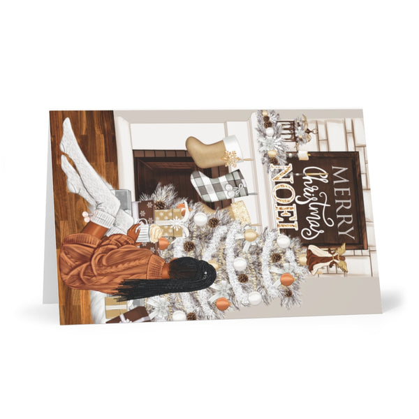 Christmas Greeting Cards: Coco by the Fireplace - Brown