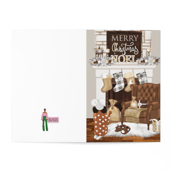 Christmas Greeting Cards: Pom Poms & Fuzzy Slippers - Brown