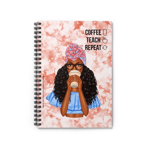 Coffee, Teach & Repeat Notebook - Peach