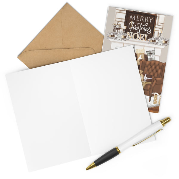 Christmas Greeting Cards: Pom Poms & Fuzzy Slippers - Brown