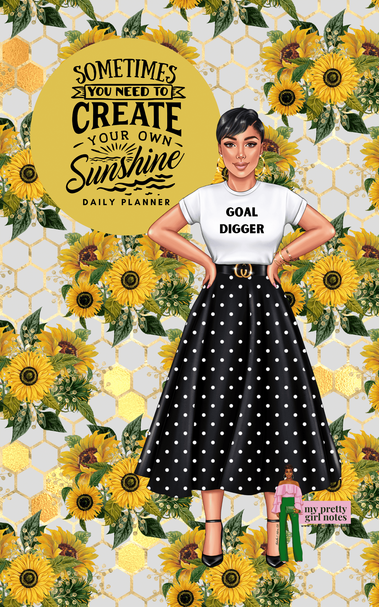 Create Your Own Sunshine: Undated Hourly Daily Planner – Black Polka Dots