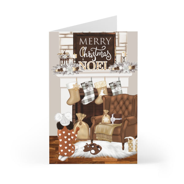 Christmas Greeting Cards: Pom Poms & Fuzzy Slippers - Brown